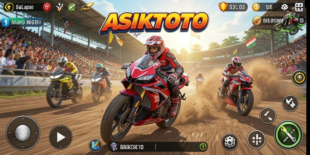 Gameplay menegangkan dengan motor yang melaju kencang di trek balap.