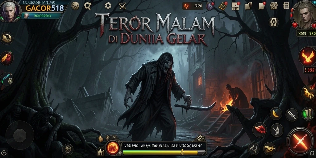 Tampilan gameplay GACOR518 yang menyeramkan dengan suasana gelap.
