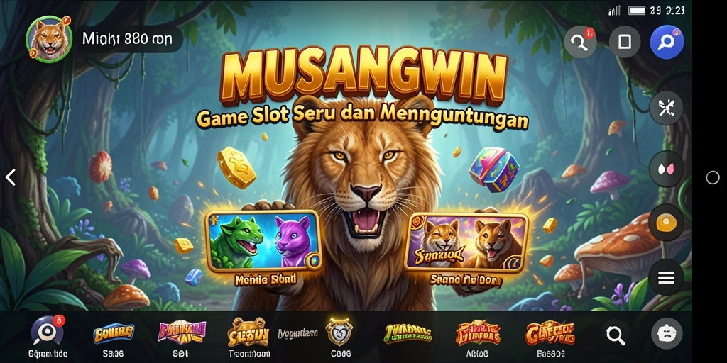 Tampilan gameplay menarik dari MUSANGWIN dengan simbol slot yang berwarna-warni.